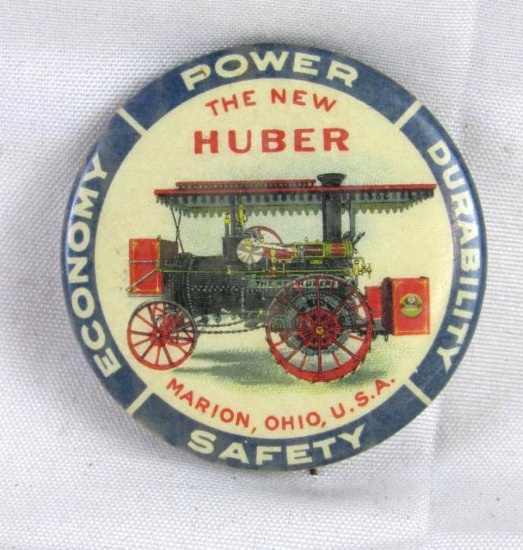 Excellent Antique Huber Steam Engine/ Tractor 1.5" Celluloid Pinback