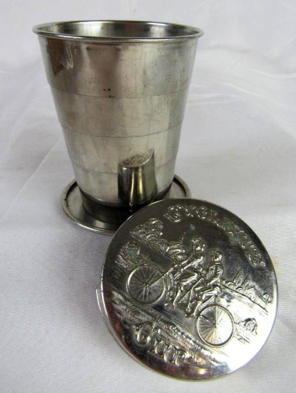 Antique " Cyclists Cup " Collapsable Cup Pat. Date 1897 Bicycles