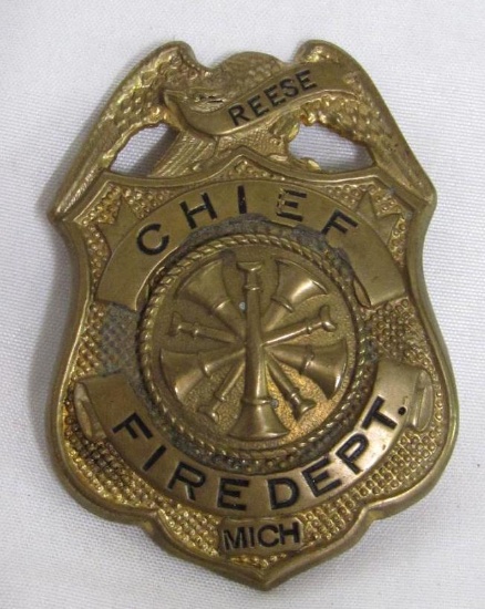 Antique Reese Michigan Fire Department Chief Badge