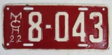 1922 Michigan License Plate 4-Digit