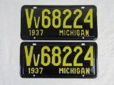 1937 Michigan Automobile License Plates Pair