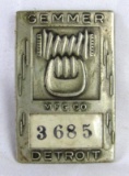 Antique Gemmer Mfg. Co. Detroit Employee Worker Badge (Famous Automotive Mfg)