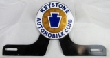 Vintage Keystone Automobile Club Porcelain Enameled License Plate Topper w/ Bracket