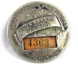 Excellent Antique Oliver Chilled Plow Works Employee Badge- South Bend Indiana Farm Equipment