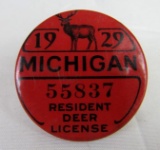 1929 Michigan Resident Deer Hunting License Badge