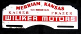 Antique Wiler Motors- Kaiser Frazer Dealership Metal License Plate Topper- Merriam Kansas