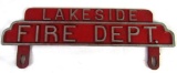 Antique Cast Aluminum Lakeside Fire Department License Plate Topper