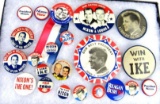 Grouping of Vintage Political Pins Kennedy, Nixon, Reagan, Wallace, Ike+