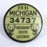 1931 Michigan Resident Deer Hunting License Badge