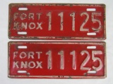 Rare Antique 1930's/40's Fort Knox License Plate Pair