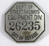 Antique Detroit Dept. Of Street Railways Employee/ Worker Badge