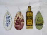 (4) Antique Tin Advertising Needle Threaders Watkins Vanilla, Prudential, Aldermatic Sewing