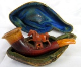 Small Antique Smoking Pipe with Figural Horse in Case- Amber & Meershaum