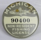 1930 Michigan Non-Resident Trout Fishing License Badge