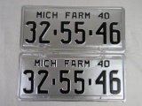 1940 Michigan Farm License Plates Pair