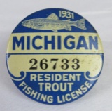 1931 Michigan Resident Trout Fishing License Badge