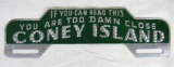 Antique Coney Island New York Metal License Plate Topper