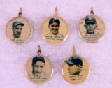 Lot (5) 1938 Our National Game Tin Baseball Pins including Carl Hubbell