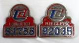 (2) Vintage New York Transit Authority TA Subway Badges Conductor, R.R. Clerk
