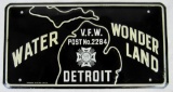 Vintage 1950's Michigan Water Wonder Land License Plate VFW Post Detroit