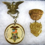 (2) Antique Civil War G.A.R. Grand Army of the Republic Badges/ Medals