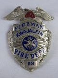 Antique Kwajalein Fire Depatment Badge (Marshall Islands)