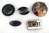 (5) Antique Porcelain Enamed Grill Badges- Overland, Ford, Buick, Dodge Bros, Jewett- All Damaged
