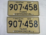 1966 Michigan Farm License Plates Pair