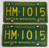 1959 Michigan Water Wonderland Automobile License Plates Pair
