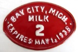 Rare Antique 1938 Bay City Michigan Milk Delivery License Plate