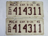 1941 Michigan Farm License Plate Pair