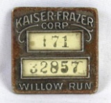 Rare Antique Kaiser-Frazer Automobile Employee/ Worker Badge Willow Run