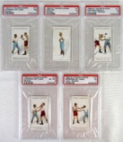 Lot (5) W.T. Davies Tobacco Boxing Cards All PSA Graded 5, 6, 7