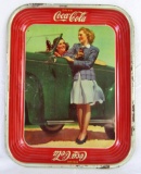 Antique Original 1942 Coca Cola Serving Tray 2 Girls with a Car 10 x 13