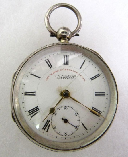 Rare J. G. Graves Sheffield "The Express" English Lever Key Wind Pocket Watch w/ Sterling Case