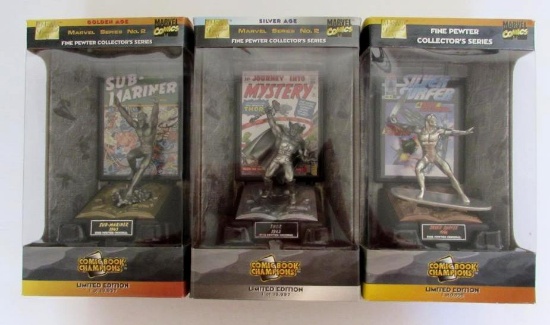 Lot (3) Marvel "Fine Pewter Statues"- Thor, Silver Surfer, Sub-Mariner