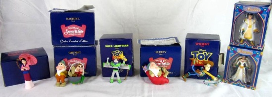 Lot (8) Grolier Figural Disney Christmas Ornaments- Toy Story, Mulan, Aladdin++