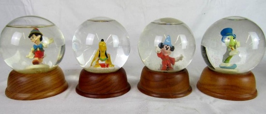 Lot (4) Disney New England Collector Society Snow Globes- Mickey Pluto Pinocchio++