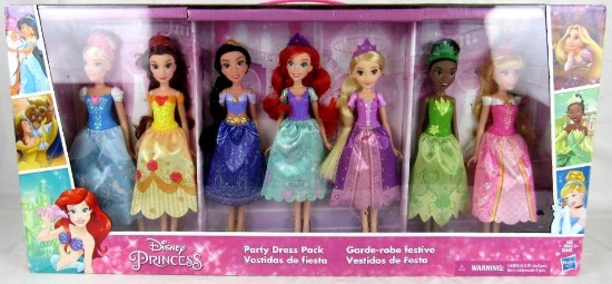 Disney Princess Party Dress Pack- Set of 7 Dolls New in Box