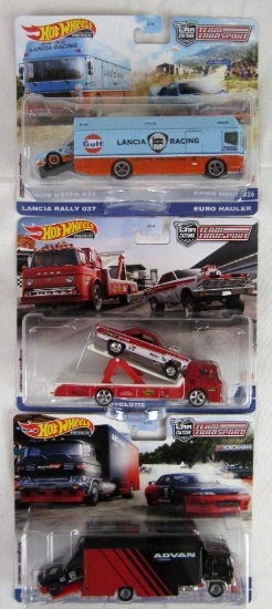 (3) Hot Wheels Team Transport Sets- MOC- Real Riders- Nissan Skyline, 65 Cyclone, Lancia