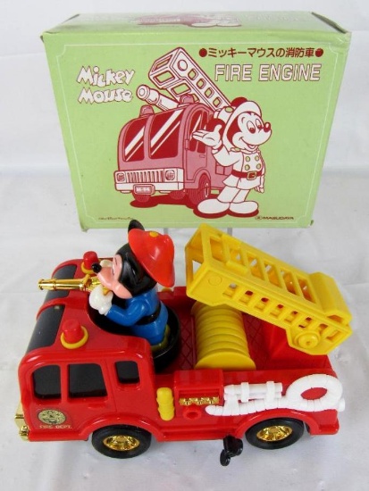Vintage 1980's Masudaya Japan Wind-Up Disney Mickey Mouse Fire Engine MIB