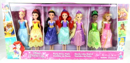Disney Princess Party Dress Pack- Set of 7 Dolls New in Box