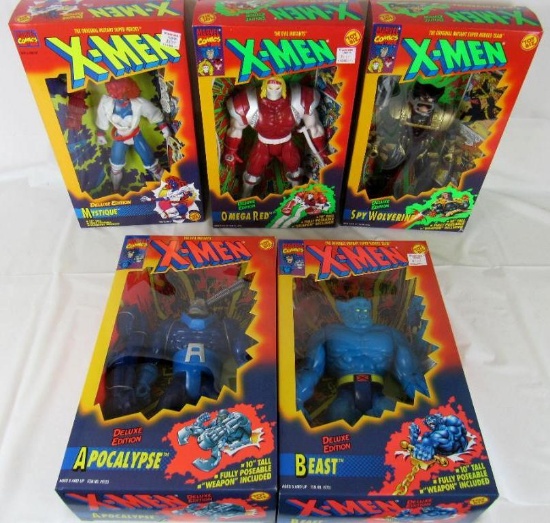 Lot (5) 1990's Toybiz X-Men 10" Action Figures-Wolverine, Beast, Mystique+
