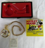 Vintage 1980's Bradley Mickey Mouse Disney Pocket Watch Set in orig. Box