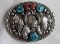Vintage Native American Sterling Silver Turquoise & Coral Belt Buckle