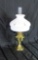 Antique Aladdin #23 Brass Oil Lamp with Handpainted Milk Glass Shade
