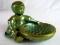 Vintage Zsolnay Green Irridized Art Glass Girl with Basket