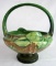 Antique Roseville Pottery Green Fuchsia Basket with Flower Frog