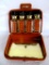 Vintage Miniature Leather Travel Suitcase Flask Set