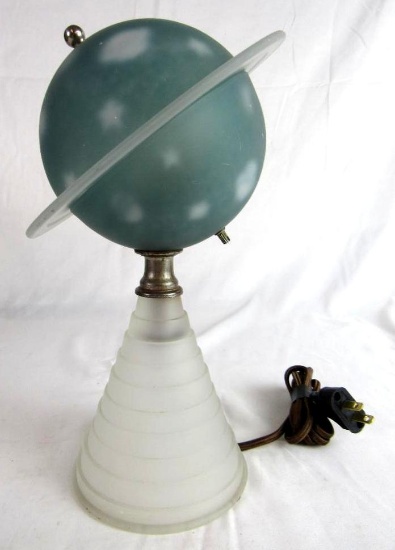 Outstanding 1939 World's Fair Frosted Glass Saturn Lamp. 11"